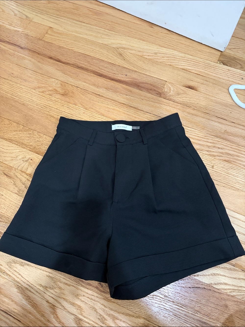 High-Waist Black Tailored Cuffed Shorts